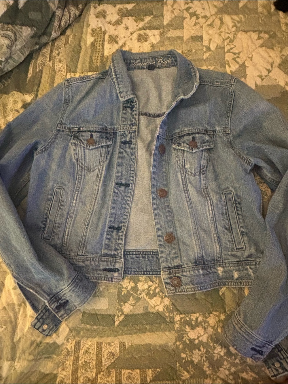 American Eagle Outfitters Faded Light Blue Denim Jacket - Women's